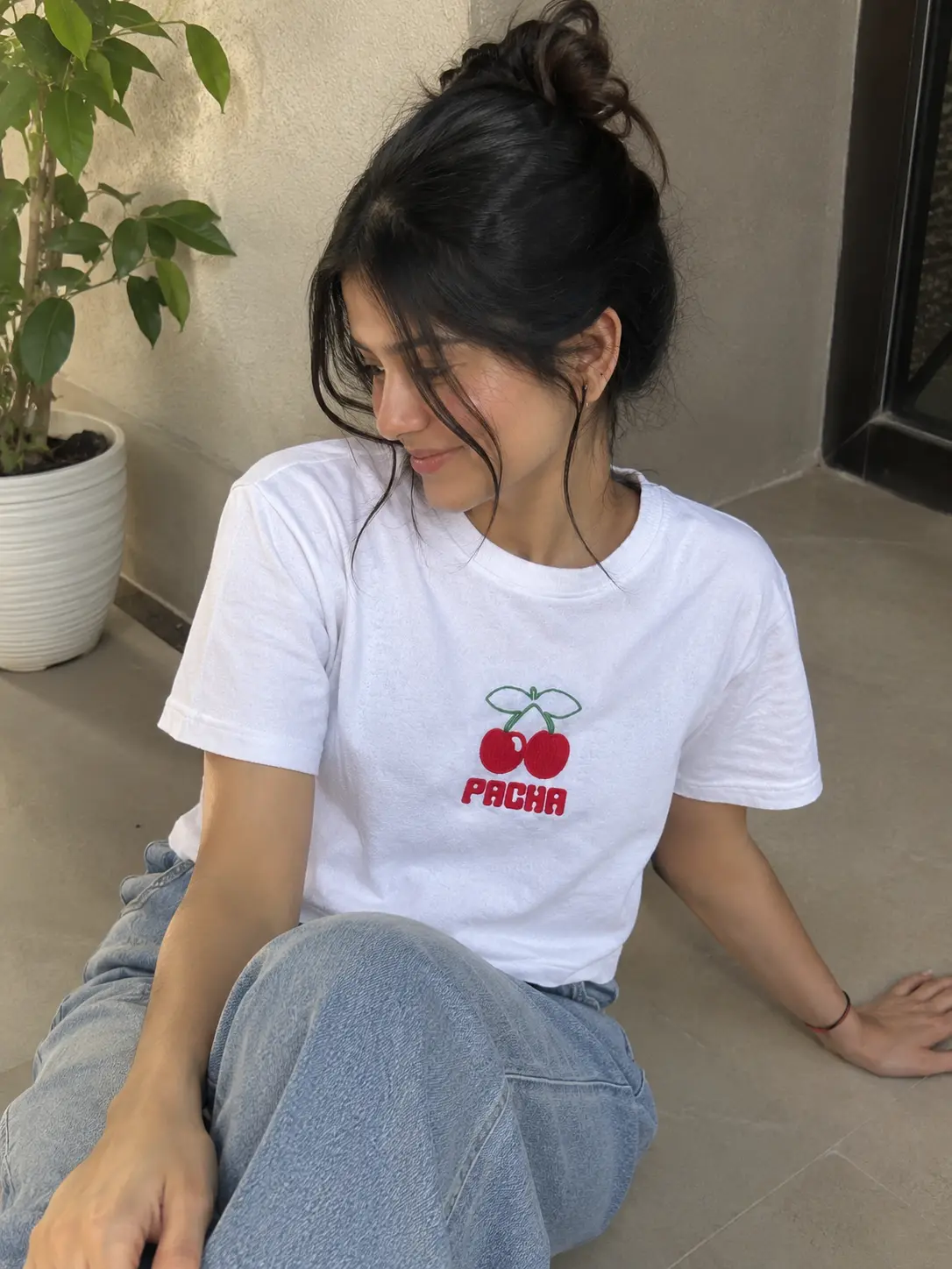 Women's White Cherry Graphic Crop T-Shirt